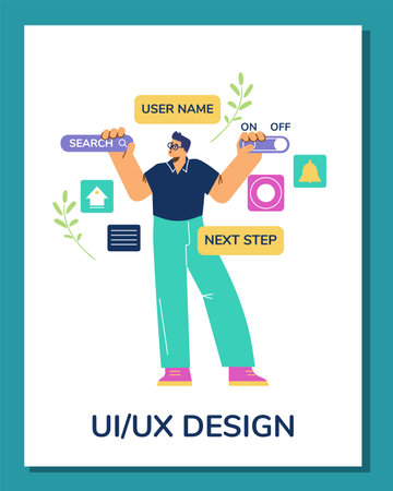 Poster or vertical banner about ui/ux design flat styleのイラスト素材