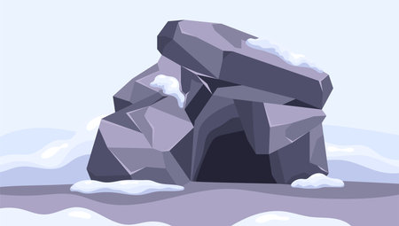 Frozen cave with ice, snow cartoon vector illustration.のイラスト素材