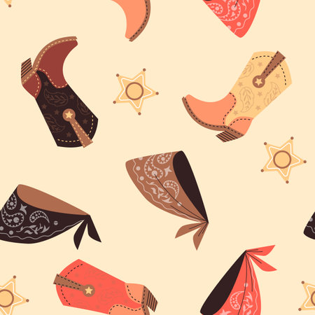 Cowboy and cowgirl Western seamless pattern texture, flat vector illustration.のイラスト素材