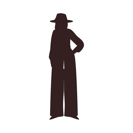 Western cowgirl in hat, silhouette vector illustration isolated on whiteのイラスト素材