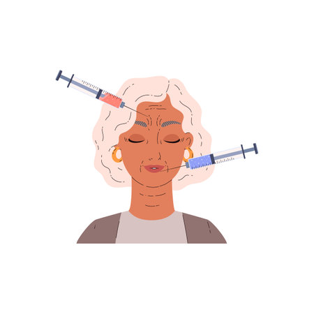 Mature woman doing beauty face injections for reducing wrinkles.のイラスト素材