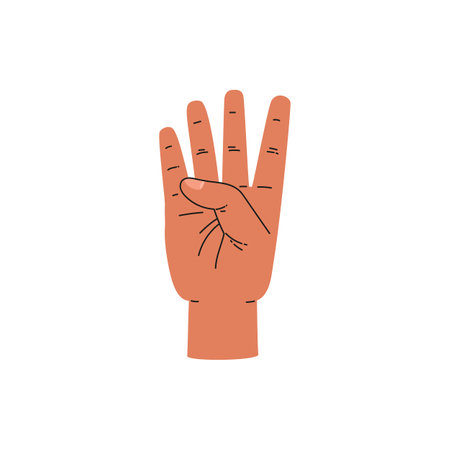 Finger sign four 4 number, communication gesture, count infographic, hand gesture even number vector illustrationのイラスト素材