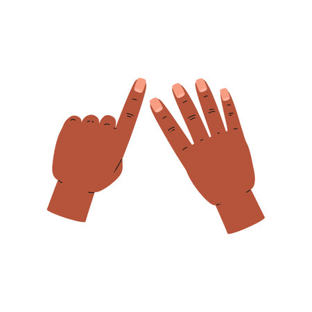 Finger count hand icon and numerical value of five, flat vector isolated.のイラスト素材