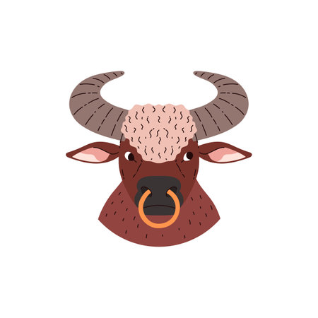 Taurus with golden ring in nose zodiac sign flat styleのイラスト素材