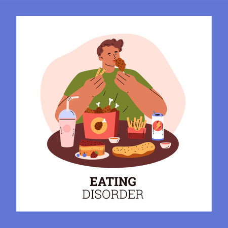 Eating disorder, cartoon style vector illustration isolated on whiteのイラスト素材