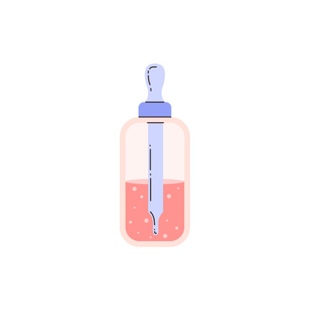 Cosmetic serum bottle, vector illustration on white, flat cartoon styleのイラスト素材