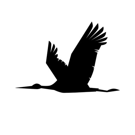 Flying stork silhouette, vector illustration isolated on white backgroundのイラスト素材