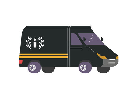 Black hearse van, funeral car, first call vehicle, funeral transport, burial transportation service vector isolatedのイラスト素材