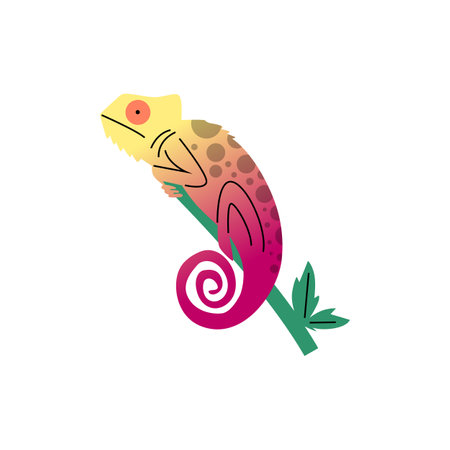 Colorful pink-toned chameleon vector illustrationのイラスト素材