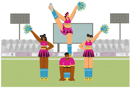 Cheerleader pyramid performance at sports event vector illustrationのイラスト素材