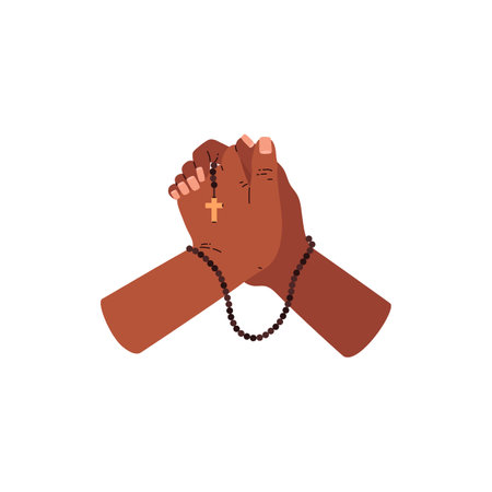 Clasped hands with rosary vector illustrationのイラスト素材
