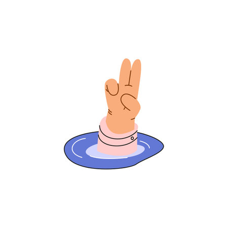 Teleport portal, hand in magic circle, arm with two finger hands up in hole, body part, vector dimension fantasy gameのイラスト素材