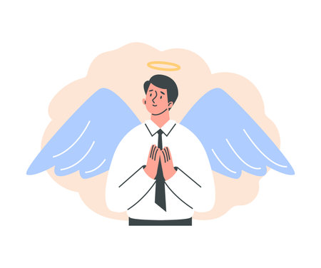 Vector illustration of a good character with waist-length wings.のイラスト素材