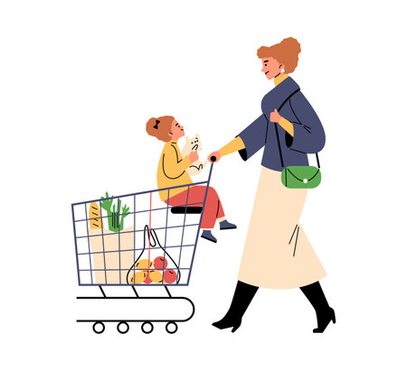 Grocery shopping fun vector illustrationのイラスト素材