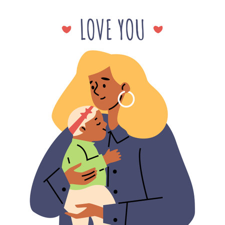 Vector card for Mothers Day: loving hugs of mother and child.のイラスト素材