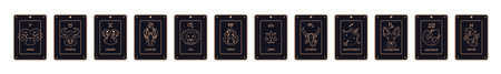 Zodiac astrology and horoscope cards set, line vector illustration isolated.