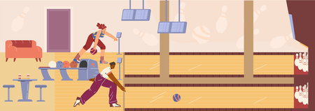 Bowling alley scene vector illustrationのイラスト素材