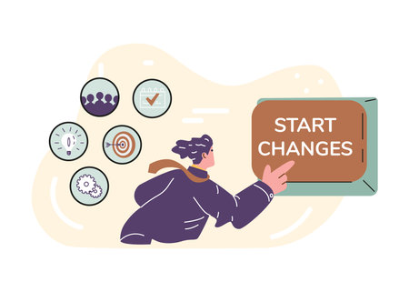 Vector of a man pressing change button for business update.のイラスト素材