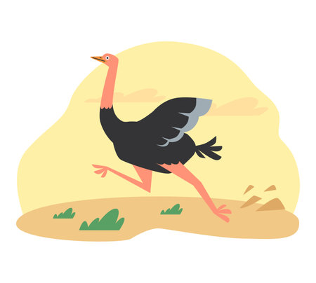 The lively running of an ostrich captured in a colorful cartoon vector.のイラスト素材