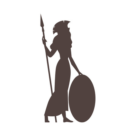 Viking warrior woman. Vector silhouette with a spear.のイラスト素材