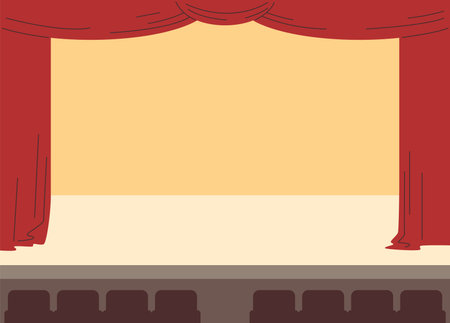 Vector design of empty theater stage with red curtains.のイラスト素材