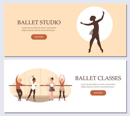 Set of vector banners depicting young dancers in the studio with space for text.のイラスト素材