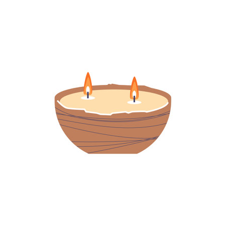 Double wick candle vector. Ideal for spa decor. Isolated background.のイラスト素材