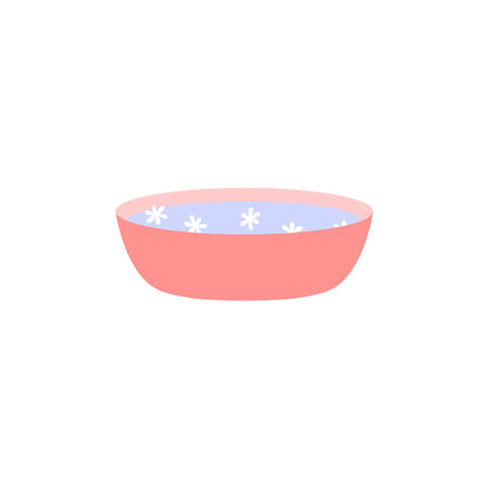 Manicure and pedicure bath with water and flowers. Vector illustration on a white backgroundのイラスト素材