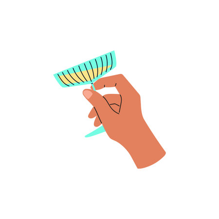 Hand holding cocktail glass, wine glass in arm, vector alcohol beverage, margarita or martini drink party bar cocktailのイラスト素材