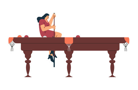 Vector image of a female player with a cue on a huge table.のイラスト素材