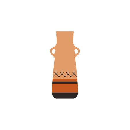 Ancient Greece amphora vase with traditional ornament, flat vector antique pottery clay jug with handles vintage pitcherのイラスト素材