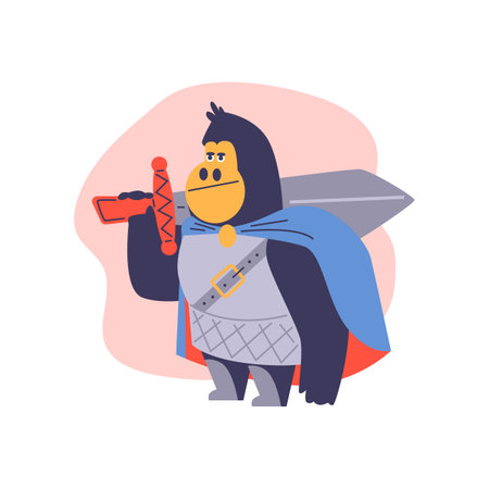 Monkey knight with sword in flat vector style. Isolated background.のイラスト素材