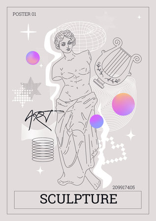 Cyberpunk retro Greco-Roman Y2K vector posterのイラスト素材