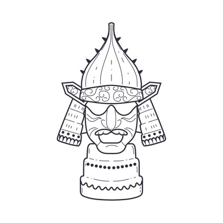Vector illustration of a samurai warrior: a contour mask of a man with a helmetのイラスト素材