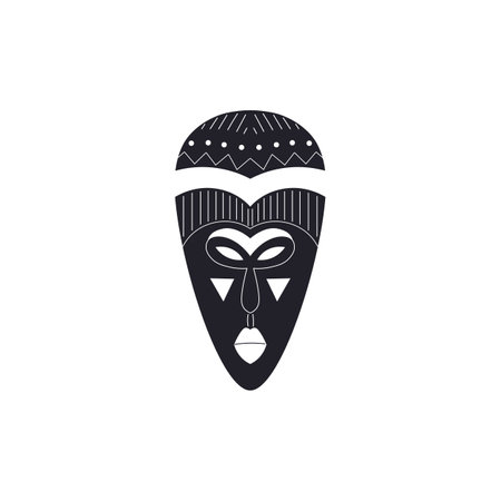 Vector illustration of black outline ethnic face mask of African tribes with traditional patternsのイラスト素材