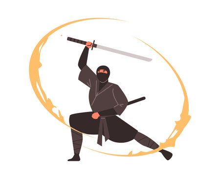 Traditional ninja in dynamic vector pose on isolated background.のイラスト素材