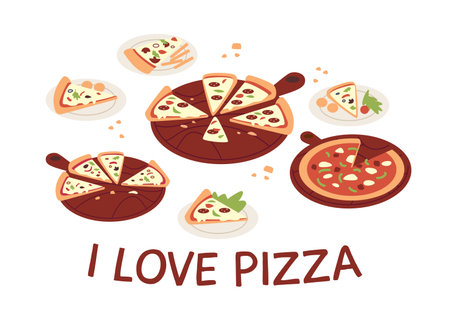 Pizza slice in flat style vector illustration. I like pizza.のイラスト素材