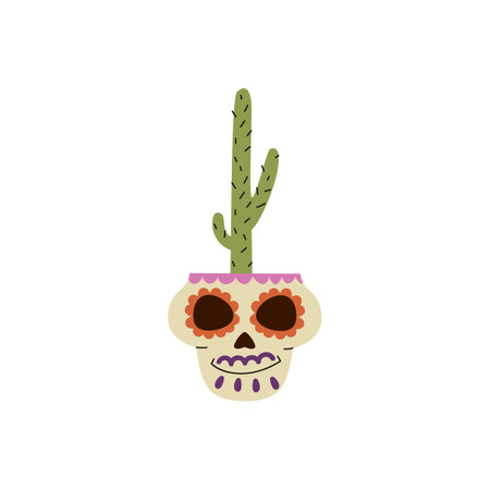 Vector illustration of a flower pot in the form of a skull with a cactusのイラスト素材