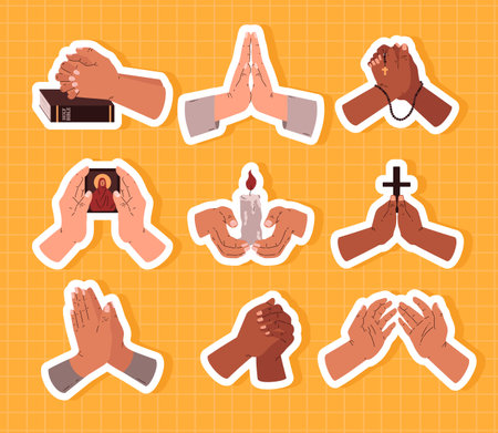Prayer hands with icons vector setのイラスト素材