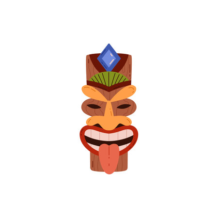 Vector illustration: Bright Polynesian Tiki mask on an isolated background.のイラスト素材