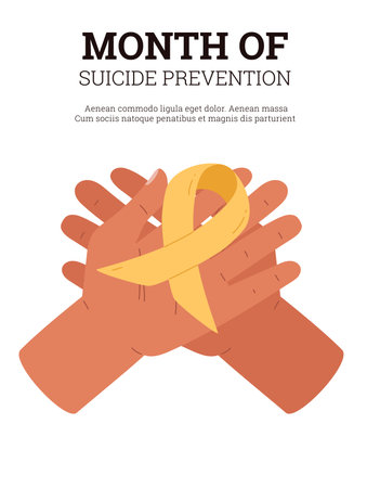 Month of suicide prevention vector awareness poster, psychological help, mental health support, handclasp yellow ribbonのイラスト素材