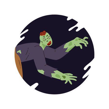 Creepy zombie man corpse, vector Halloween evil monster with brains falling out, Walking dead, human rotting cadaverのイラスト素材