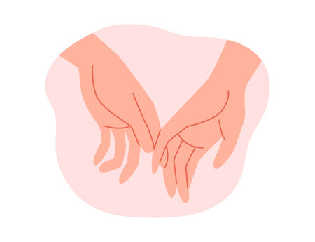 Couple hold hands, touch fingers, vector cartoon romantic human arm gesture emoji icon, love and friendship conceptのイラスト素材