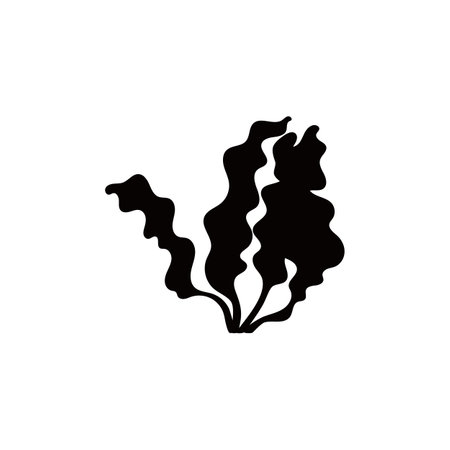 Vector graphics with a black silhouette of exotic algae with graceful wavy leavesのイラスト素材