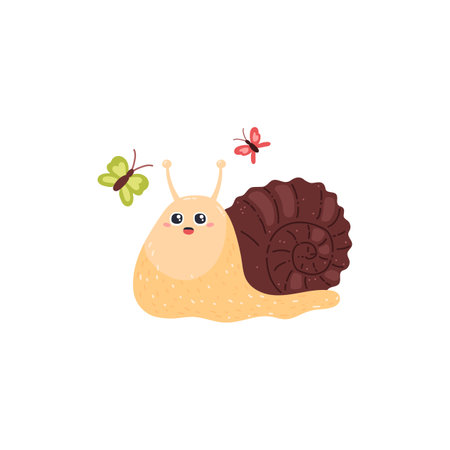 Cute snail with butterflies vector illustrationのイラスト素材