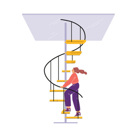 Woman climbing spiral staircase to glass ceiling vector illustrationのイラスト素材