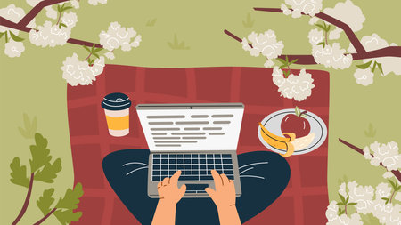 Hands typing on a laptop. View from above.のイラスト素材