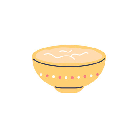 Vector illustration with a bowl of yellow dessert made of fresh fruits: pudding, yogurt, smoothiesのイラスト素材