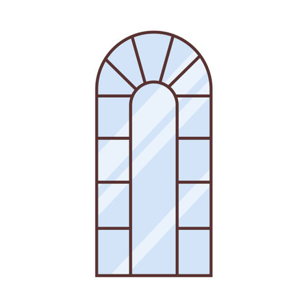 Arch window frame, vector classic arched window of wood for the church or chapel architecture, facade exterior isolatedのイラスト素材