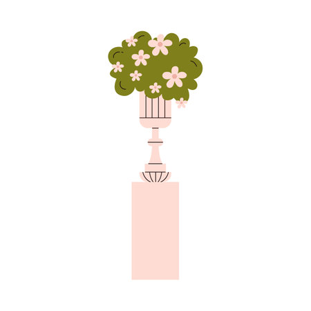 Vector illustration of a Greek column with a pot and flowers on an isolated background.のイラスト素材